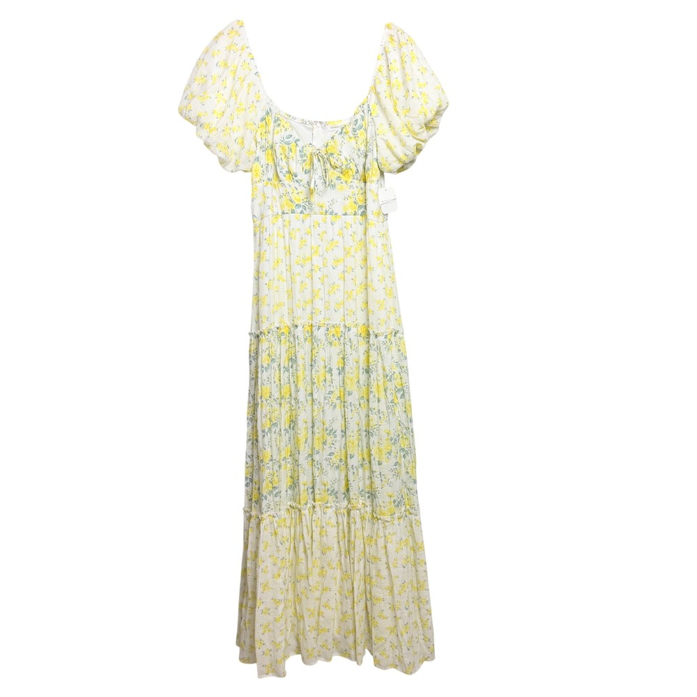 Altar'd State Constance Floral Maxi Dress Yellow Green Puff Sleeve XL New
